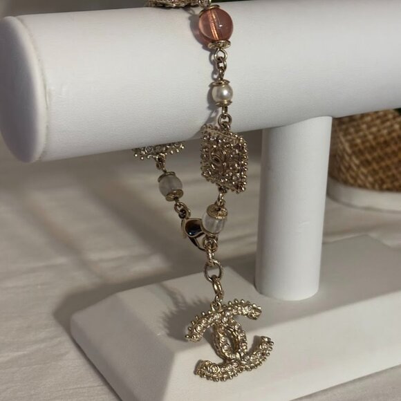 CHANEL Jewelry - Authentic CHANEL Multicolor with Pearls in Gold Tone CC Bracelet (7.5")